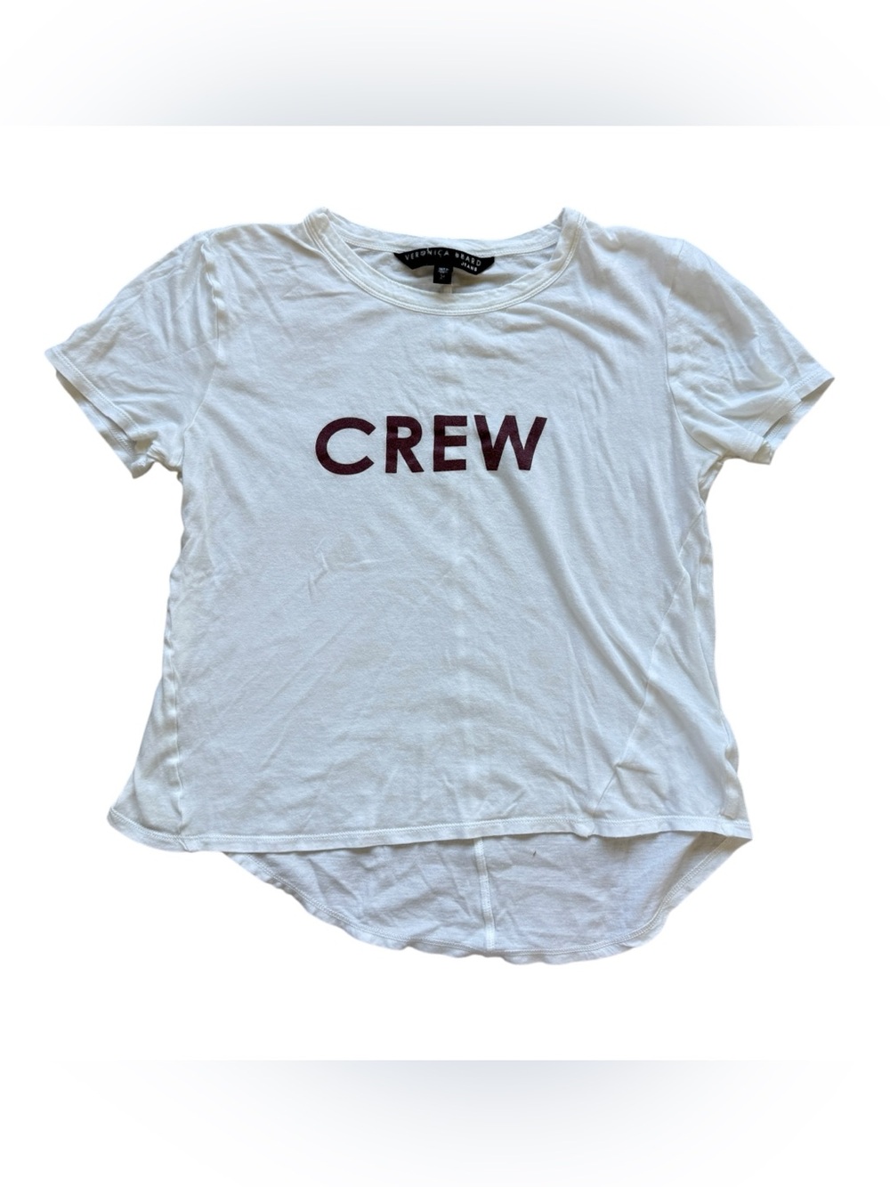 Veronica Beard Jeans CREW White Burgundy Graphic Hi Low Designer Tee Shirt XS